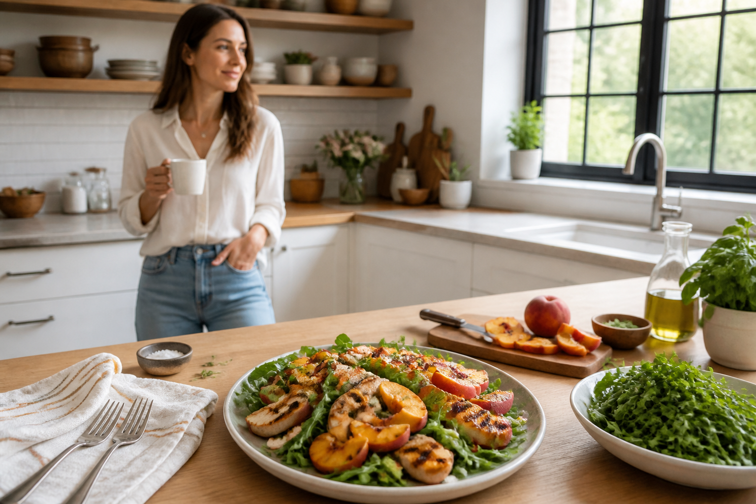 Grilled Peach and Chicken with Arugula — A 25-Minute August Recovery Meal